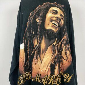 Bob Marley Portrait Long Sleeve T Shirt Vintage Rasta Raggae Black Size 2XL